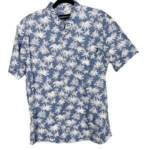 Molokai Surf Co Mens XLarge Blue White Palm Button Down Shirt Aloha Hawaiian